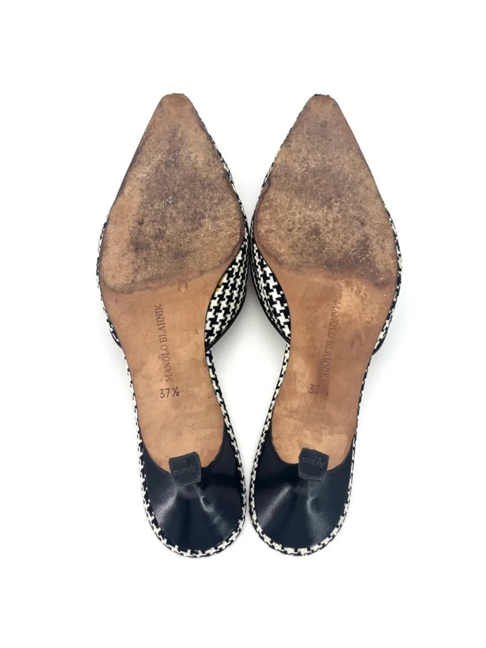Vintage Manolo Blahnik Buckle Houndstooth Pointed Toe Slip On Mules 37.5 - Picture 6 of 8